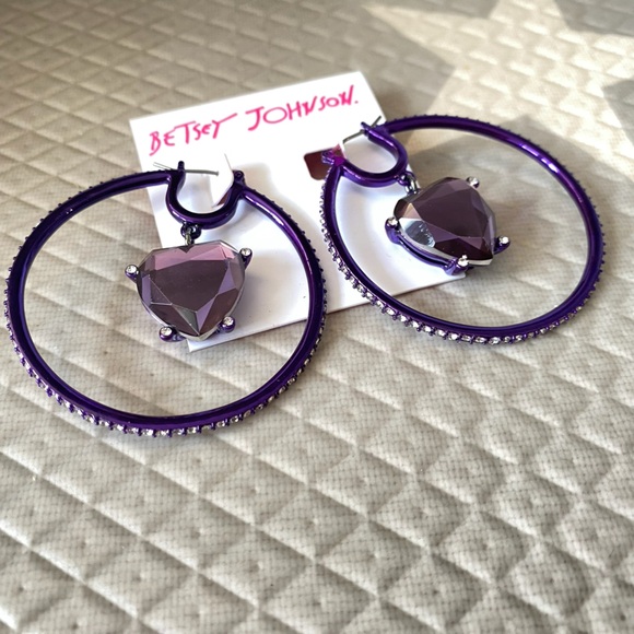 Betsey Johnson Orbital Purple Heart Hoop Earrings NWT - Picture 4 of 7